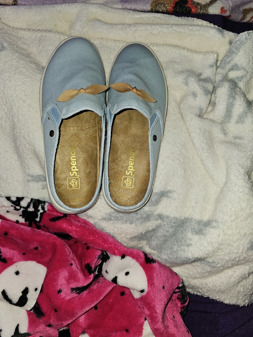 Spenco Light Blue Slip-On Casual Shoes with Tan Bow NWOT Retail $89.99